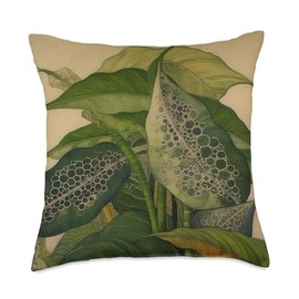 Beautiful Floral Dieffenbachia Leaf Art Nouveau Throw Pillow