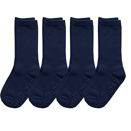 juDanzy 4 Pack of Mid-Calf Ribbed Socks with Anti-Slip Grips for School Uniform, Soccer, Sports, AFO (2-4 Years, Navy)