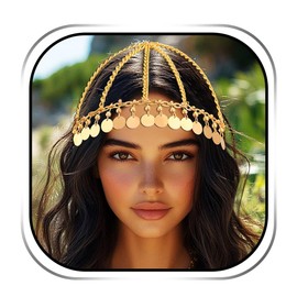 Handcess Boho Sequin Head Chain Gold Egyptian Headpiece Festival Gypsy Hair Accessories for Women