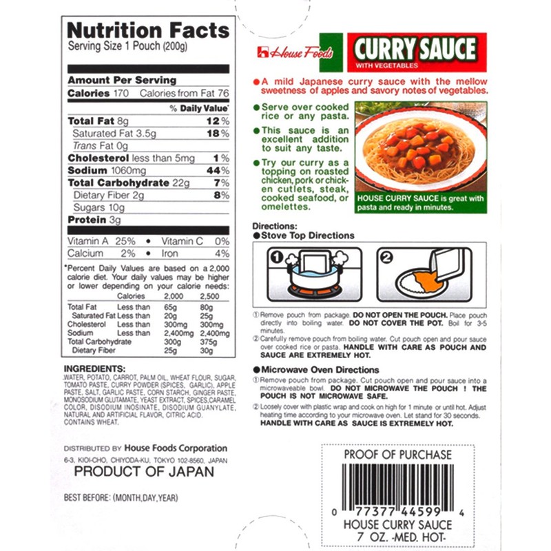 House Foods Curry Sauce with Vegetables, Medium Hot, 7 Ounce