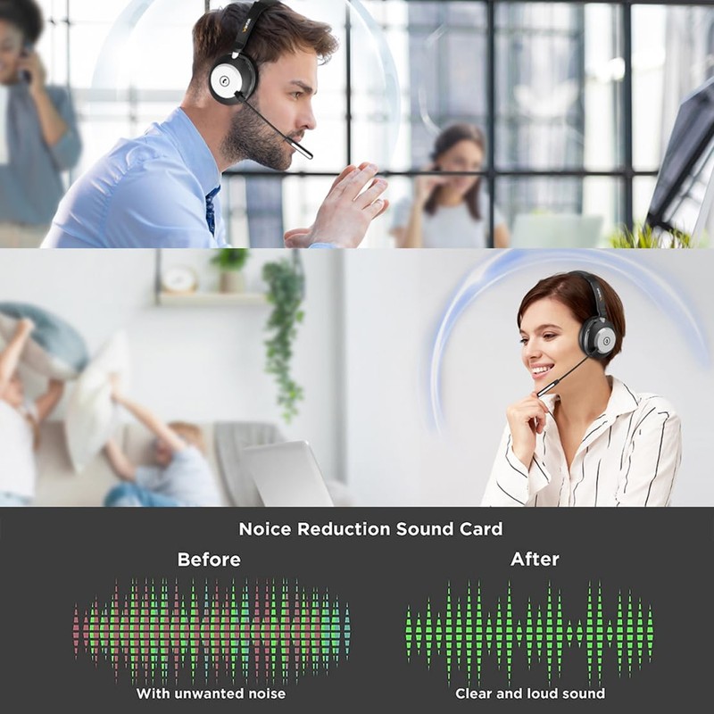 Wantek Wireless Headset with Microphone for PC Bluetooth Headset with
