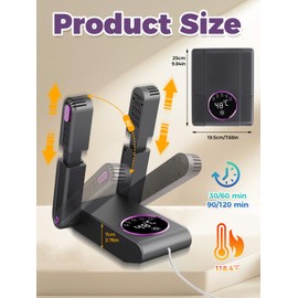 Rubierine Boxing Glove Dryer with Smart Display& Storage Bag, Portable Glove Dryer& Moisture Remover, Constant Temperature Punching Gloves Dryer with Adjustable Heat& Timer for Home Gym(Black)