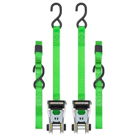 SMARTSTRAPS 10-Foot Ratchet Straps, Green (2pk) – 1,500 lbs Break Strength 500 lbs Safe Work Load Tie-Downs Designed for Light-Duty Transport Safely Haul Your Light Equipment Dirt Bikes ATVs and More