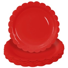 HEIPINIUYE 50 Pieces Red Paper Plates 7 Inch Red Scalloped Plates Disposable Dinner Plates for Wedding Baby Shower Birthday Party Dessert Plates
