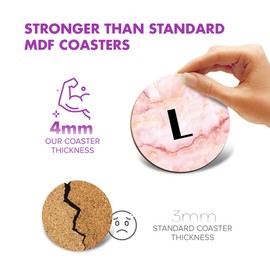 1 x Round Coaster - Letter L Marble Stone Texture Lettering Name Initial Cork Backed MDF Glossy Tea Coffee Accessory #274823