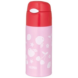 Thermos FHL-402F PK-R Water Bottle, Vacuum Insulated Bottle with a Straw, 13.5 fl oz (400 ml), Pink and Red, For Cold Drinks Only.