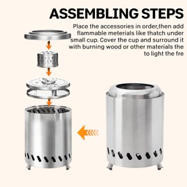 Smokeless Table Top Fire Pit，2025 Upgraded Portable Tabletop Fire Pits，Small Fire Pit for Camping, Stainless Steel Fire Bowl Camping Stove，Outdoor & Patio - Wood Burning/Pellet Fueled