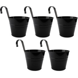 Darware 5-Pack of 6-Inch Black Metal Hanging Flower Pots with Drainage Holes for Indoor/Outdoor Use