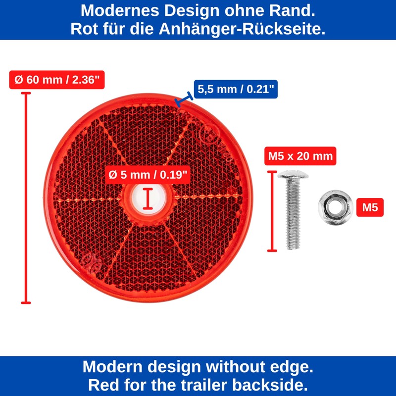 4 Pack Red Round Reflectors Screw On Diameter 60mm Diameter