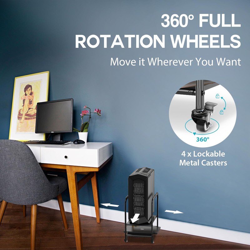 360Tonics Computer Tower Floor Stand, Height Adjustable PC Stand, 2-Tier
