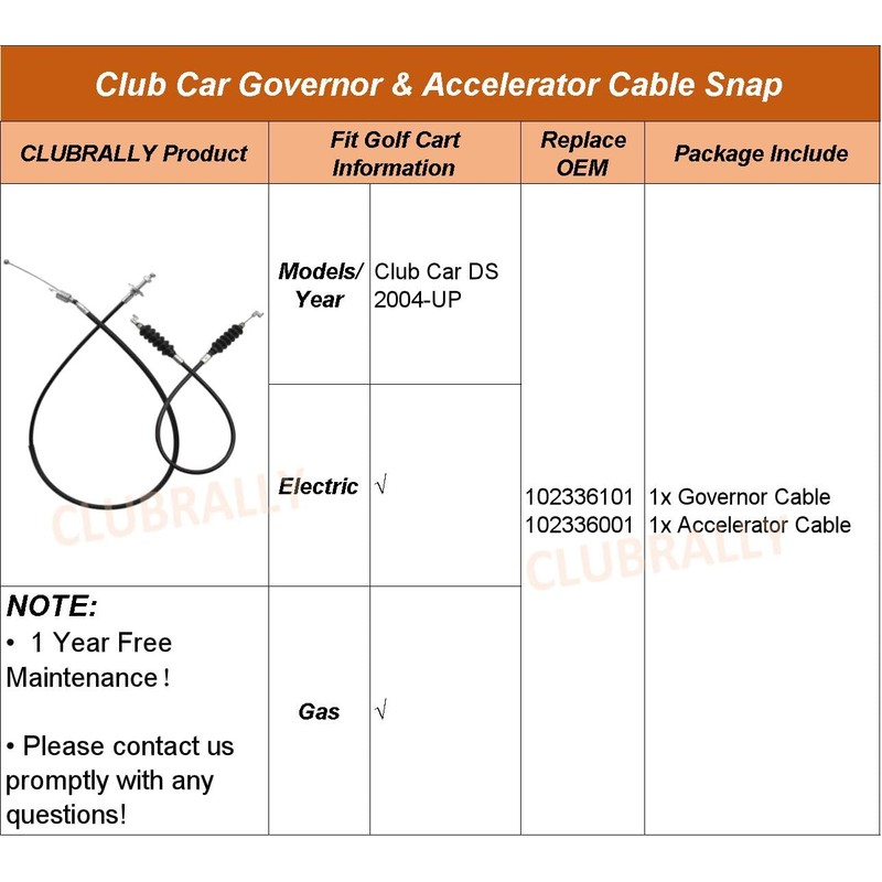 CLUBRALLY Club Car DS Golf Cart Governor & Accelerator Cable