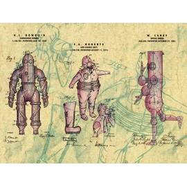 buyartforless Vintage Diving Suits Patent 24x18 Print Canvas, Beige