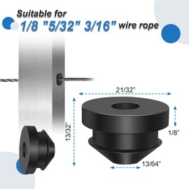 100 Pack Cable Railing Kit Rubber Grommets Protector Sleeve, Black 1/8" Cable Railing Post Protector Sleeves for 1/8" 5/32" 3/16" Wire Rope, Deck Cable Railing Kit for Indoor Outdoor Metal Posts