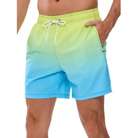 Decorie Swimming Shorts Men's Swimming Trunks Men Quick-Drying Swimming Trunks Board Shorts Men's Swimming Shorts with Mesh Lining, Green + Blue