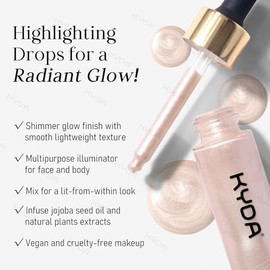 KYDA Gotas de resaltador líquido, filtro de brillo líquido multiusos para rostro y cuerpo, gotas bronceadoras brillantes con fórmula para el cuidado d