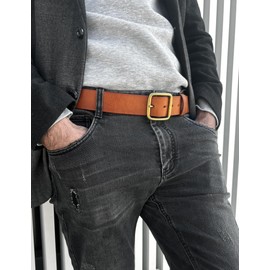 wolksprong Thicken Full Grain Leather Mens Belt Heavy Duty Work Belt High Hardness Buckle Packed In Gift Box