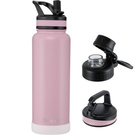 OLDLEY 40 oz Insulated Water Bottle With Straw, Stainless Steel Sports Water Cup Flask with 3 Lids(Straw, Spout and Handle Lid) Double Walled Travel Thermal Canteen Mug,Lavender Mist