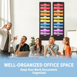 Annecy 10 Pockets Hanging Wall File Organizer, Black Storage Pocket Chart for File Folder and Paper, Space Saver for Office and Classroom, with Wall Hangers, Over The Door Hooks, Labels