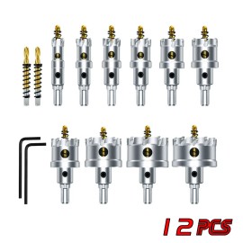 CHUSYYRAY 12pcs 5/8"- 2-1/8" Tungsten Carbide Tipped Hole Saw Kit Set for Stainless NEW