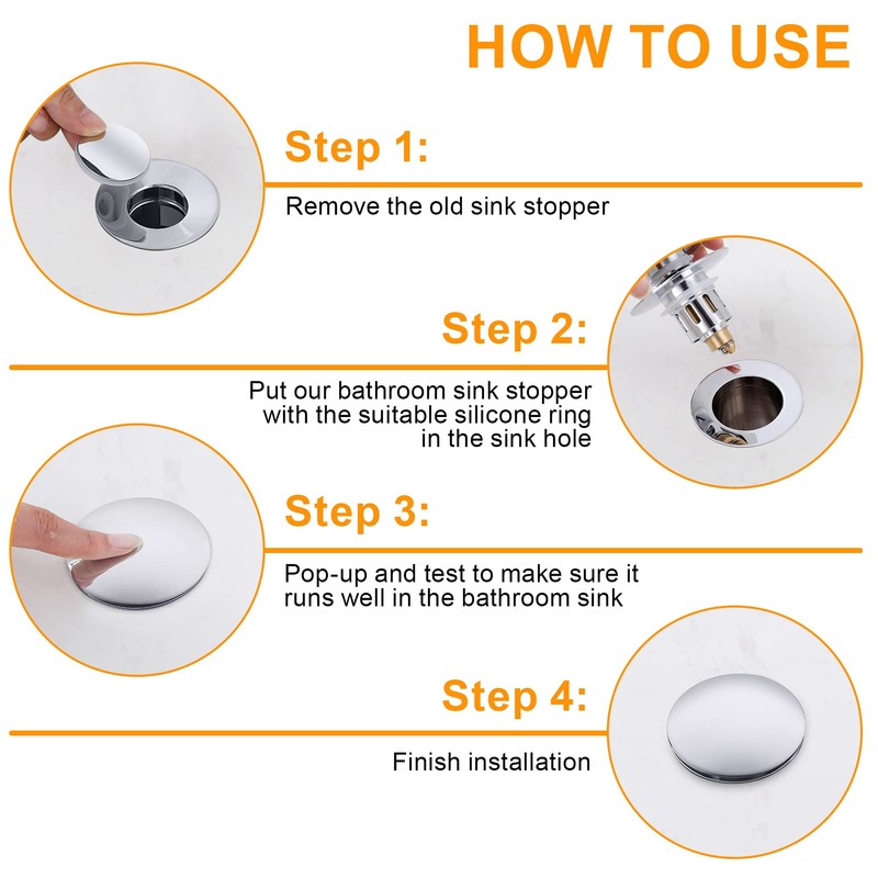 Universal Pop-Up Bathroom Sink Stopper - for 1.1~1.5 Inch Wash
