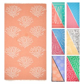 AVO Bliss Turkish Beach Towel Turkish Bath Towel Turkish Pool Towel 36x69 inches 100% Cotton Super Soft Sand Free Quick Dry Oversized Lightweight Compact Travel Made in Turkey (Gingerbread-Coral)