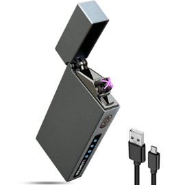 Lighter - Electric Lighter Windproof Double ARC Plasma Lighter USB Rechargeable with Battery Indicator - S2000 (Silver.2000)