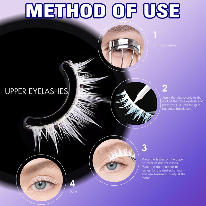 White Lashes with Bottom Lashes, Wispy Manga Colored Eyelash Strip
