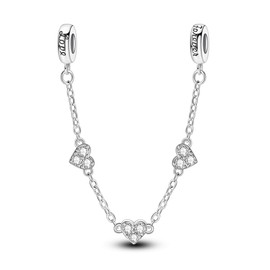 NARMO Safety Chain for Bracelets 925 Sterling Silver Hearts Charm Beads with Chain for Women Bracelets