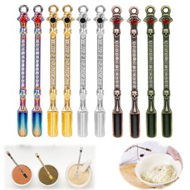 Lqucwepp 10PCS Metal Mini Scoop with Rhinestones,Mini Snuff Spoon,Tiny Skeleton Spoon Keychain,Powder Spice Spoons for Filling Small Bottles, Necklace Making