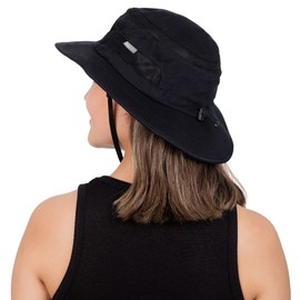 Jan & Jul Women Adjustable Gardening Sun-Hat with Mesh Panels, Stay-Up Wide Brim Sun Hat (Jasper: Black, L)
