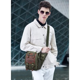 FANDARE Retro Chest Bag Canvas Shoulder Bag Men's Sports Bag Backpack Shoulder Bag Daypacks Large Sling Bag for Outdoor Travel Hiking Cycling Mountaineering Travel Durable, Green