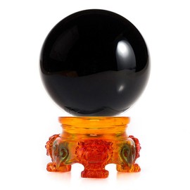 Amlong Crystal 3 inch (80mm) Black Crystal Ball with Rainbow Lion Resin Stand and Gift Box for Decorative Ball, Lensball Photography, Gazing Divination or Feng Shui, and Fortune Telling Ball