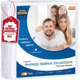 Utopia Bedding Premium Waterproof Bed Bug Mattress Cover, Twin Zippered Mattress Protector, 6 Inches Deep, Dust Mite Proof 6-Sided Mattress Encasement for Bed