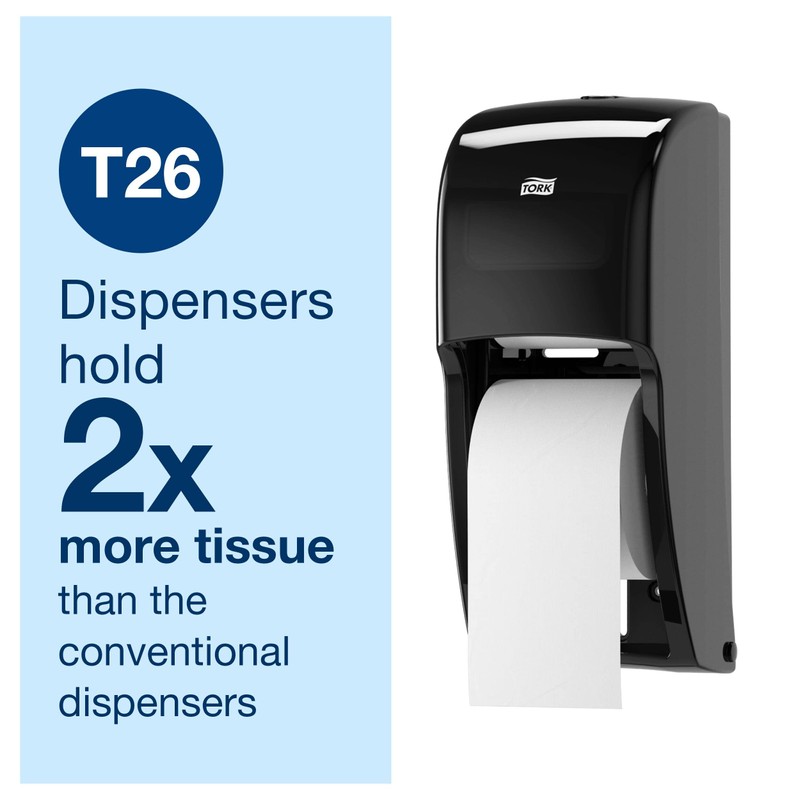 Tork Twin Bath Tissue Roll Dispenser Black T26, High Capacity,