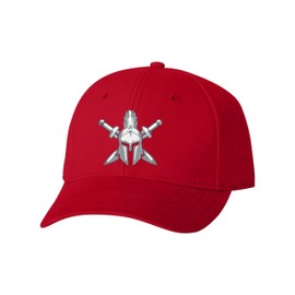 One Size Red Baseball Spartan Warrior Helmet with Crossed Swords Embroidered Dad Hat Structured Cap