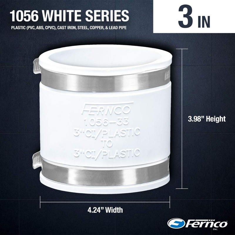 Fernco 1056-33 3-in. Flexible PVC Pipe Coupling for Cast Iron
