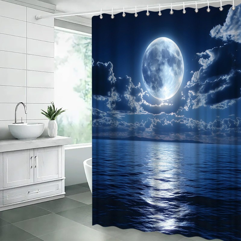 GCTNBJL Blue Oean Full Moon Shower Curtain for Bathroom,70x70(WxH) Inches