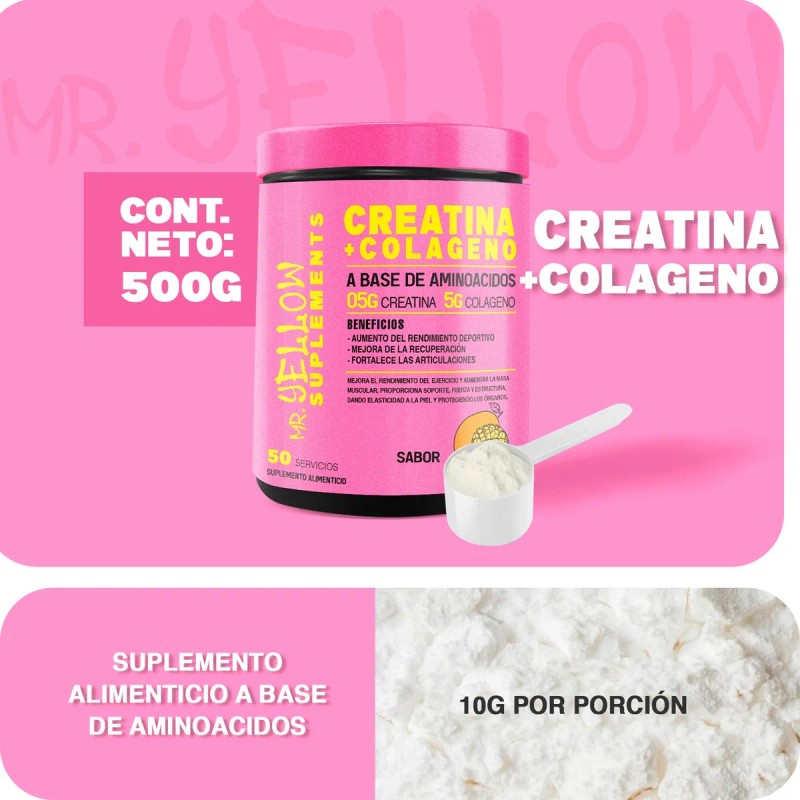 Suplemento Monohidratada Creatina + Colágeno Mr. Yellow 500g Mango