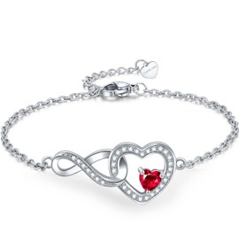 Exqele Infinity Heart Birthstone Charm Bracelet for Women Crystal Moissanite Adjustable Mother's Day Gift Anniversary Birthday Jewelry for Wife Girlfriend Her (07-Jul- Passion&Courage)