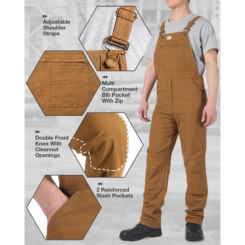 HISEA Mens Flex Canvas Bib Overalls, Men's Relaxed Fit Lightweight