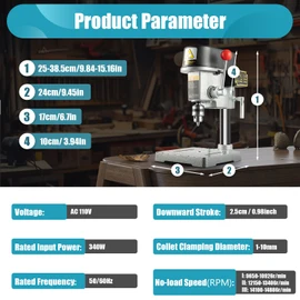 Mini Benchtop Drill Press, 3-Speed 340W Bench Drill Press with 1-10mm Clamp Portable Electric Table Top Drill Press for Metal Wooden Acrylic DIY