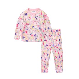 Mud Kingdom Girls Pajama Set Polar Fleece Pull on Nightwear for Todder Girl Long Sleeve Loungewear Flower Print Pink 4 Years
