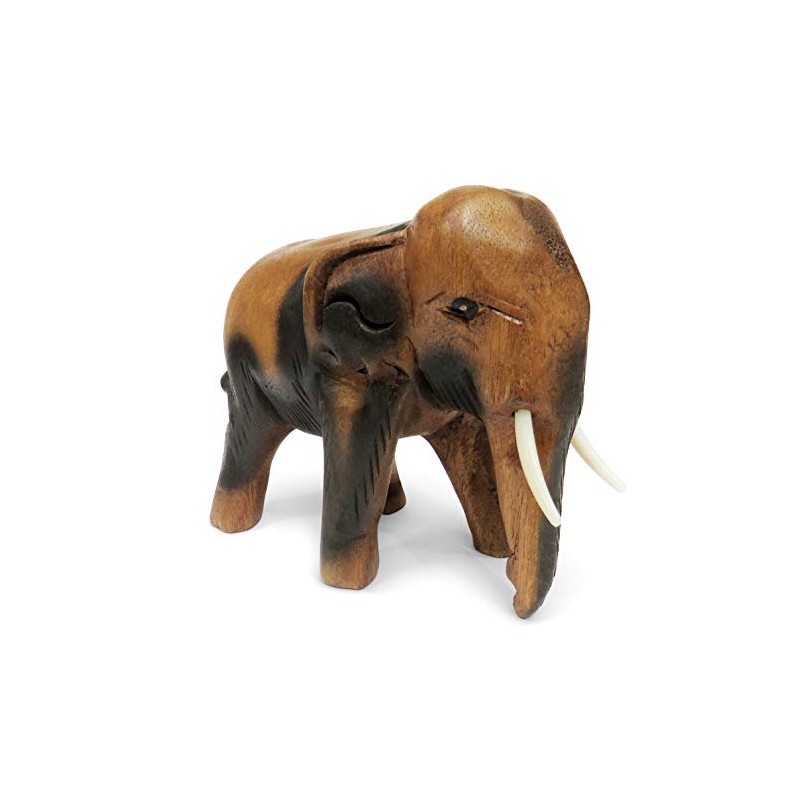 Purity Style Wooden Elephant Ornament Carved Walking (Medium 15cm)
