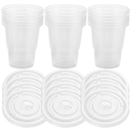 Ipetboom 50 Sets Disposable Drink Cup Disposable Plastic Cups with Lids for Drinks and Desserts Iced Coffee Clear Coffee Mugs Cups with Straw Slot Lid With Cover Accessories Pp re-usable
