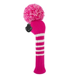 Scott Edward 1PCS Hybrid Knitted Golf Club Cover Head Cover with a Pom Pom Fits Well Hybrid(UT) Club with Rotating Number Tags for Male/Female Golfers (Rose Red White Stripes)