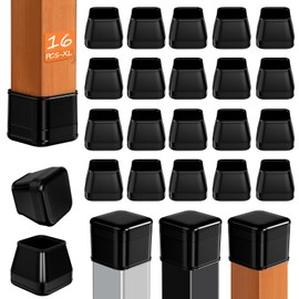 16 Pcs Chair Leg Sliders for Carpet Rug, Square Chair Glides, Silicone Furniture Leg Protectors Caps Kitchen Table Feet Covers with Plastic Pads, No Scratches (Fit:1-1/2"~1-3/4", Black)
