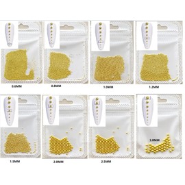 CYBERNOVA 8Packs 3D Nail Art Steel Balls Mini Beads Gold Silver Nail Charm 0.6mm-3.0mm Metal Steel Beads for Women DIY Nail Art Accessories with Tweezers (Gold)