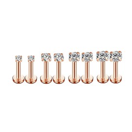 18g CZ Tragus Monroe Lip Nose Helix Studs Earrings for Women Men 2/3 4/5mm 4 Pairs Set (rose gold)