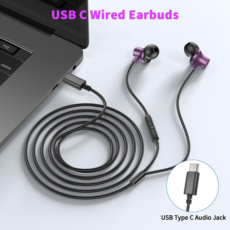 AIAUXAI USB C Headphones Wired in Ear Earbuds with Microphone