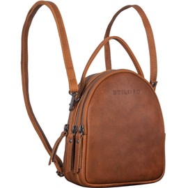 STILORD 'Stacy' Small Backpack Handbag Leather Daypack for Women Mini Backpack Vintage Handbag for Walking Shopping XS Rucksack Bag Genuine Leather, Colour:Toretto - Darkbrown